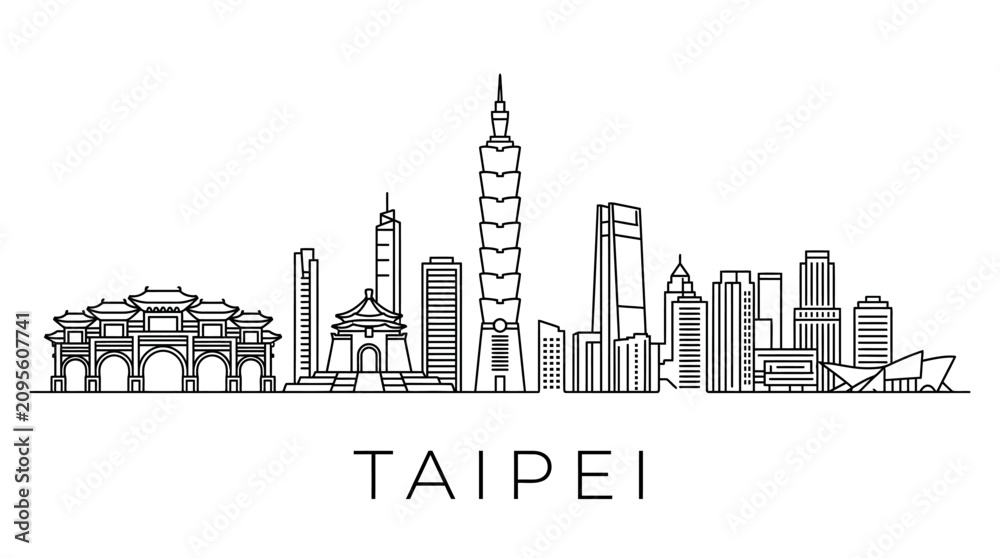 Obraz premium Taipei Skyline Outline - Famous Landmarks and Modern Architecture