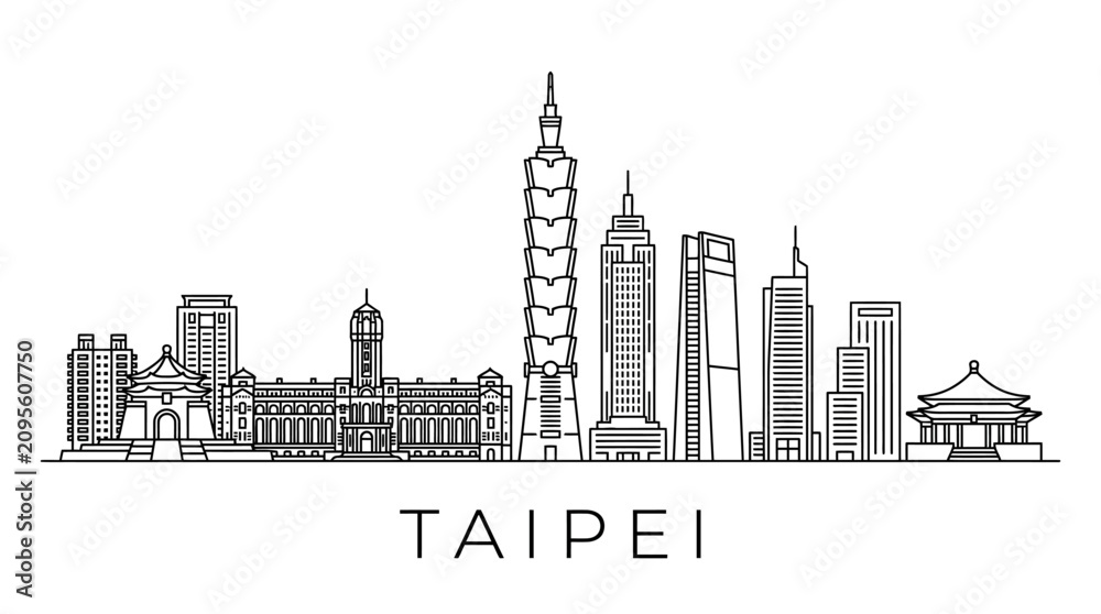 Obraz premium Taipei Skyline Outline - Modern & Traditional Architecture, Cityscape Vector