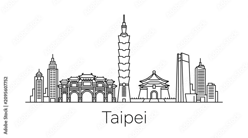 Obraz premium Taipei Skyline Outline - Famous Landmarks in Taiwan