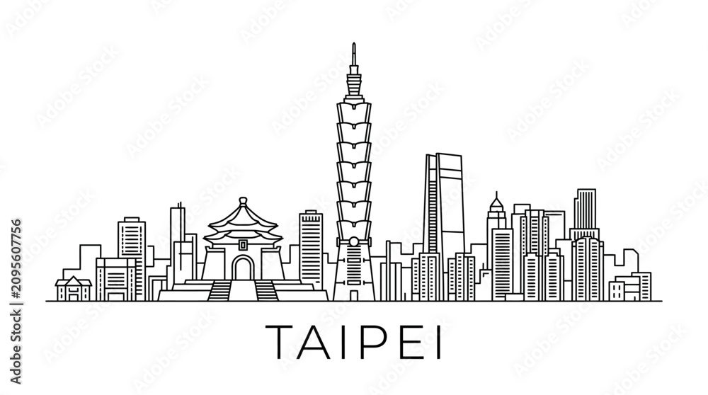 Obraz premium Taipei Skyline Outline - Iconic Buildings and Cityscape - Vector Illustration