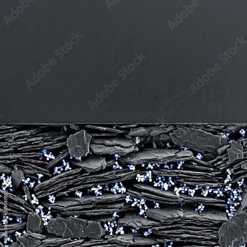 Creative Microscopic graphite structure with lithium ions, molecular battery technology concept, cross section of carbon layers and energy particles 2k