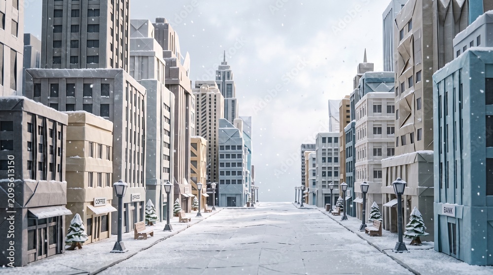 Fototapeta premium Snow weather at empty street 
