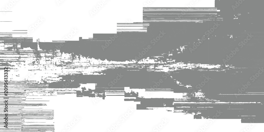 Fototapeta premium Abstract monochrome glitch texture with pixel sorting, horizontal digital noise distortion, and data corruption