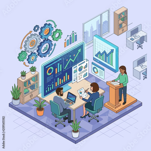 Business Team Meeting Discussing Financial Data and Analytics