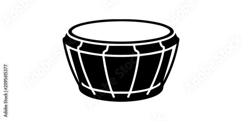 Bilde på lerret A minimalist black silhouette of a percussionist playing a Tam-tam , dholak drum while sitting on a stool, representing ethnic folk music