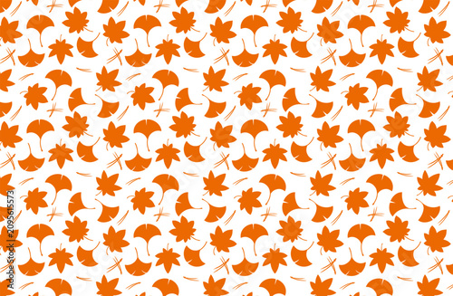 Autumn Japanese Fuki‑yose Pattern with Maple, Ginkgo, and Pine Leaves (Orange / Large / White Background)