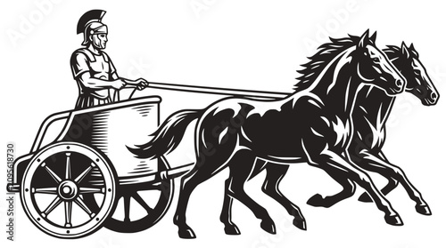Konstfotografi Roman chariot race illustration with warrior driving two horses