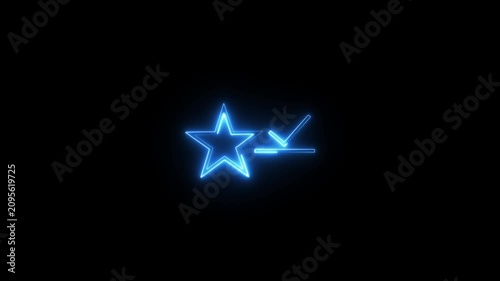 Neon blue star icon with checkmark symbol glowing animated footage for digital interface.