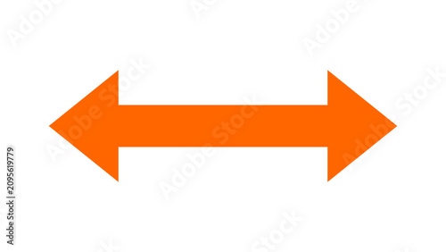 Minimalist orange double sided arrow horizontal direction icon on transparent background
