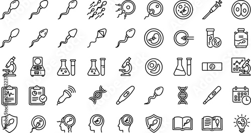 Canvastavla Human Fertility and Artificial Insemination Line Icon Set Featuring Sperm, Ovum,