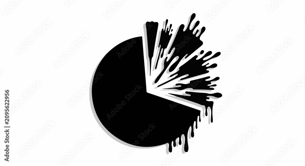 Naklejka premium Abstract black liquid exploding from a pie chart segment on white background