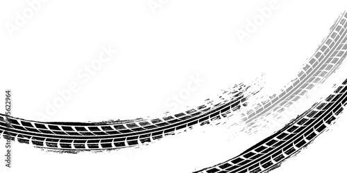 Photos Vector illustration of winding car tire tread marks on a white background
