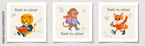 Photography Back to School Cards with Lion Monkey and Fox