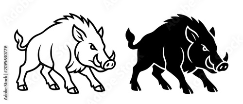 фотографія Minimalist wild boar icon in outline and silhouette design
