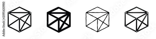 Konstfotografi A set of four hand-drawn cube wireframe icons, each with subtle differences in l