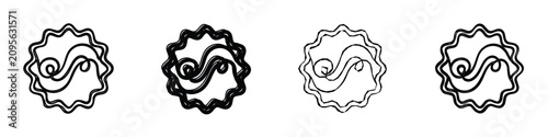Canvas-taulu Four distinct black and white graphic elements featuring a stylized yin-yang lik