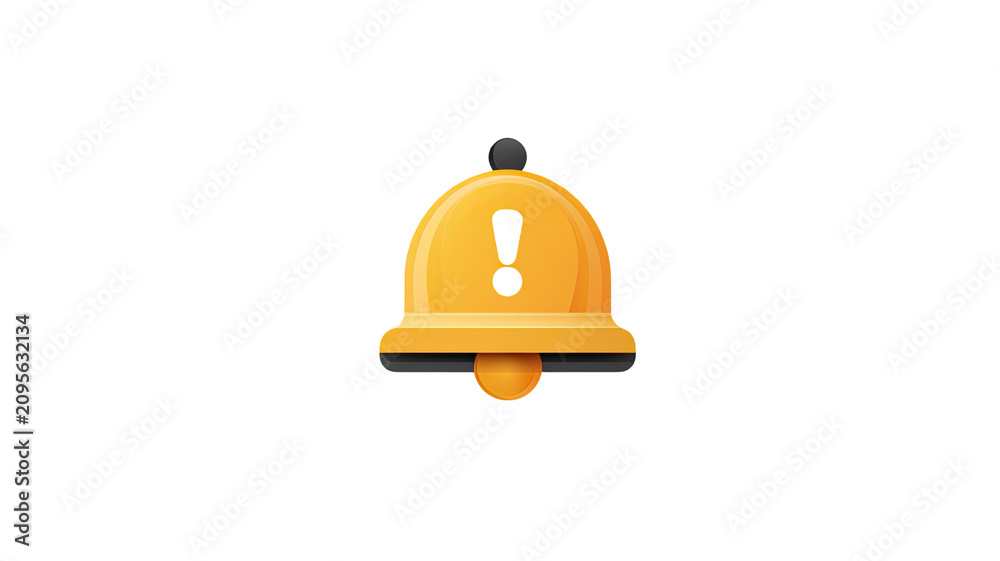 Fototapeta premium yellow notification bell icon with alert symbol isolated on white background digital reminder concept for modern communication designs 