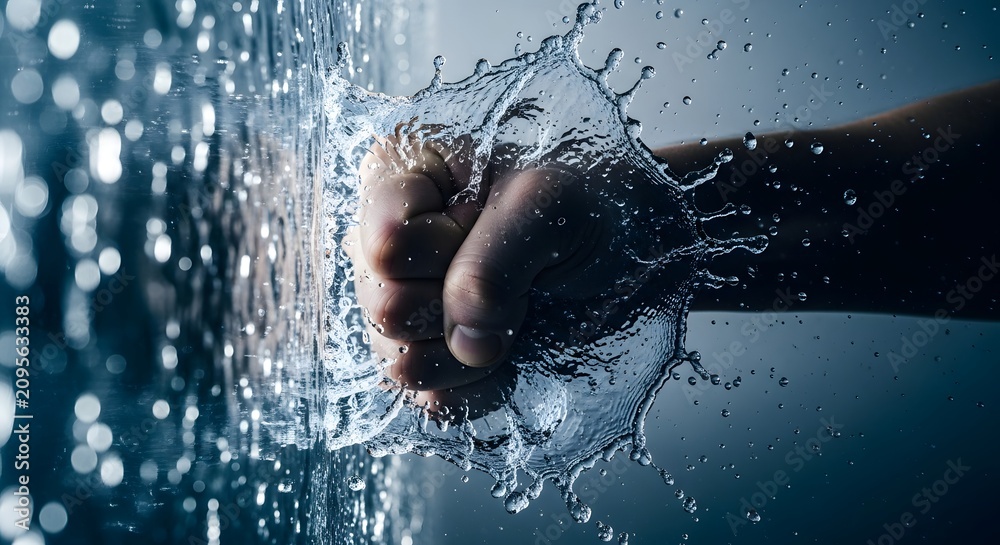 Fototapeta premium Fist punching through water creating large splash