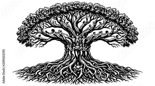 Foto Tree of Life with People Intertwined in Branches and Roots
