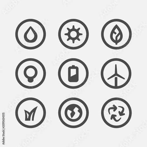 Simple ecology and renewable energy icon set