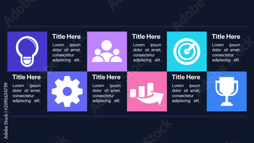 Modern 6 steps tech start up timeline infographic layout, digital corporate roadmap diagram slide with creative icons and text placeholders vector illustration