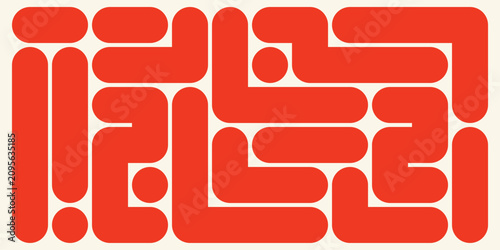 Orange maze pattern with rounded rectangular shapes on a white background creating an abstract design geometric graphic illustration vector