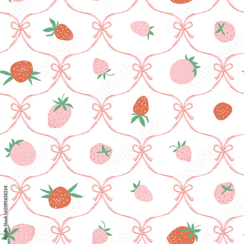 фотографія Vector cute coquette strawberry seamless pattern