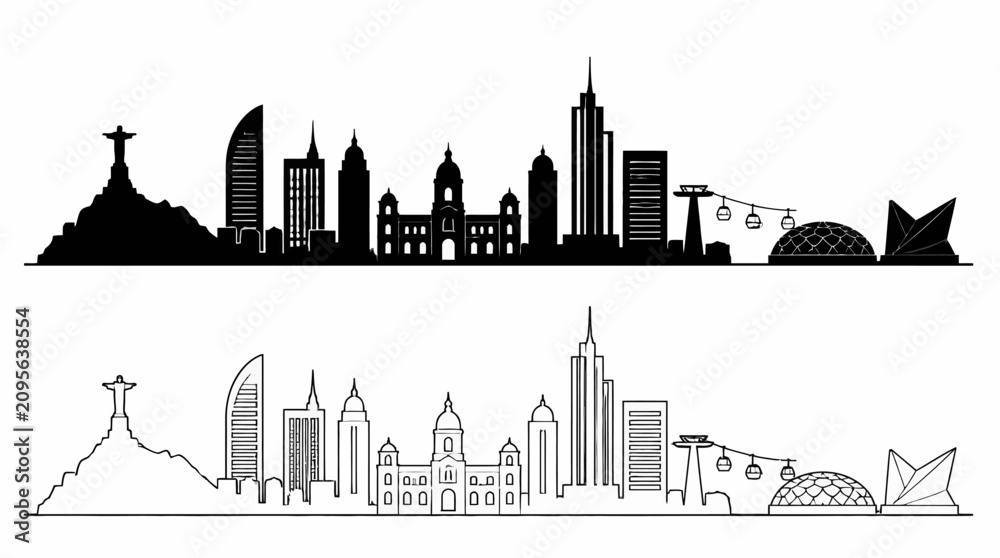 Obraz premium Rio de Janeiro skyline silhouette, flat vector illustration