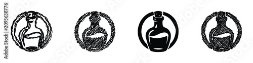 Foto A collection of four circular emblems, each containing a silhouette of a corked