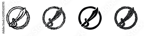 фотографія Four circular emblems featuring a pirate cutlass, rendered in various artistic s