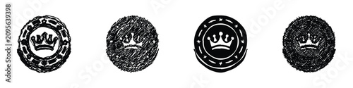 Foto A set of four circular emblems, each featuring a stylized crown, rendered in dif
