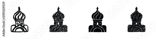 Tableau sur toile Four stylized representations of onion domes, varying in texture and detail, are