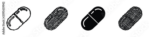 Photos A set of four distinct capsule icons, showcasing variations in artistic renderin