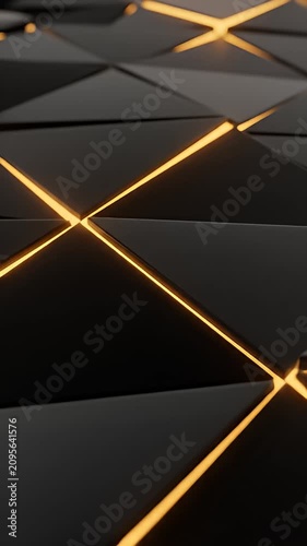Black geometric triangles with orange glowing light