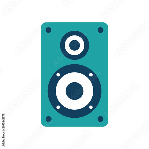 Foto Teal colored speaker with two woofers.