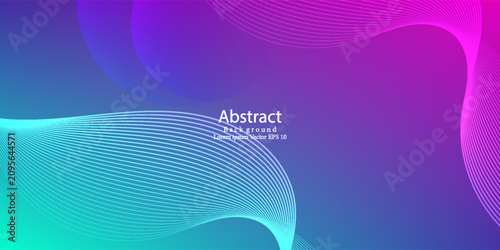 Abstract neon wave line on vibrant purple and cyan gradient background. Modern flowing dynamic lines vector illustration for tech or digital banner.