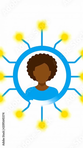 Digital user profile icon with connectivity network nodes.