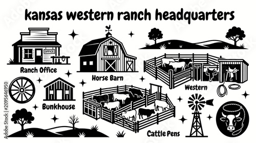 Slika na platnu cowboy ranch headquarters in kansas featuring wooden corrals horse barns cattle