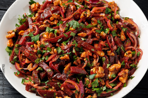 Sweet and Tangy Beetroot Salad with Walnuts and Pomegranate Molasses