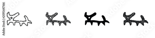 Φωτογραφία This image features a stylized ancient symbol of a dog, presented in various art