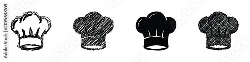 Принти на полотні Four distinct representations of a chef's toque, ranging from sketchy outlines t