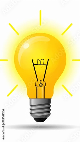 Glowing yellow light bulb on white background.