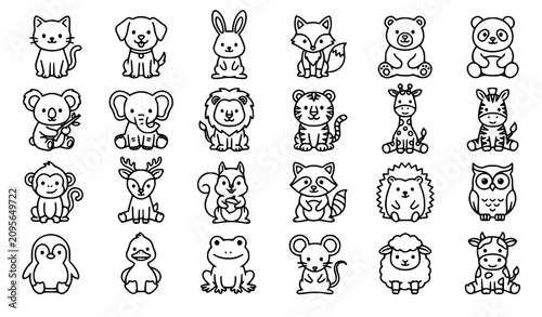 Photography Cute Sitting Animals Line Art Vector Bundle with Minimal Outline Wildlife Charac