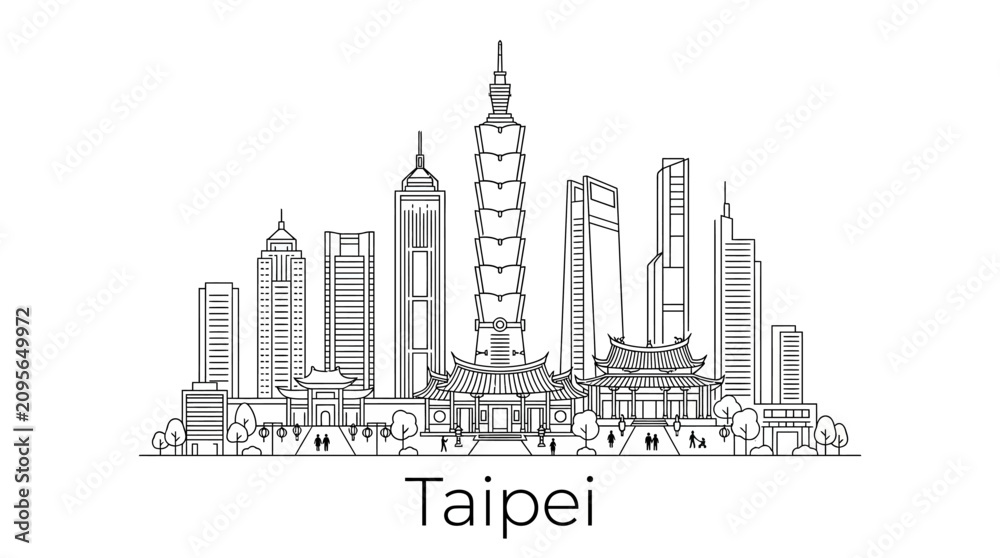 Obraz premium Taipei Skyline Silhouette - Modern Architecture and Traditional Buildings