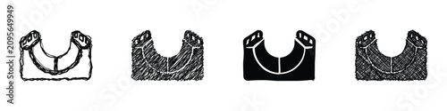 This collection features four distinct graphic representations of a half-pipe, varying in artistic style from rough sketches to solid silhouettes