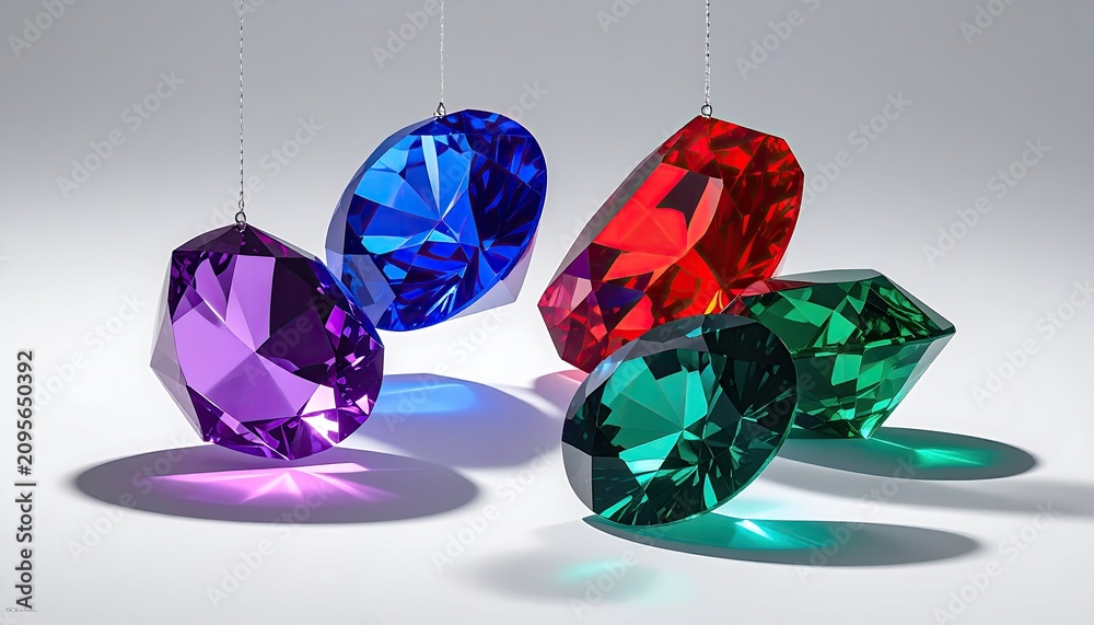 Fototapeta premium Vibrant Gemstones Hanging and Casting Colored Shadows