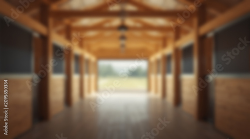 Interior of Modern Wooden Horse Stable Barn.