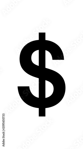 Black Dollar Sign on White Background, Symbol of Money and Finance