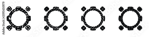 Картината върху платно A collection of four distinct circular graphic elements, each featuring a centra