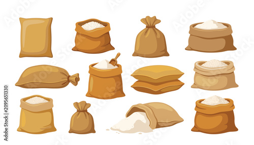 Fotografía Burlap sacks and flour bags vector set